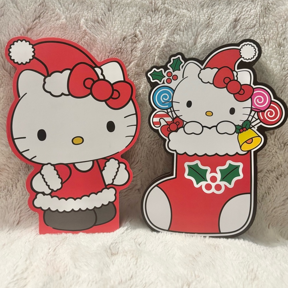 Hello Kitty Christmas Holiday Wooden Sign Decor Set Santa Stocking